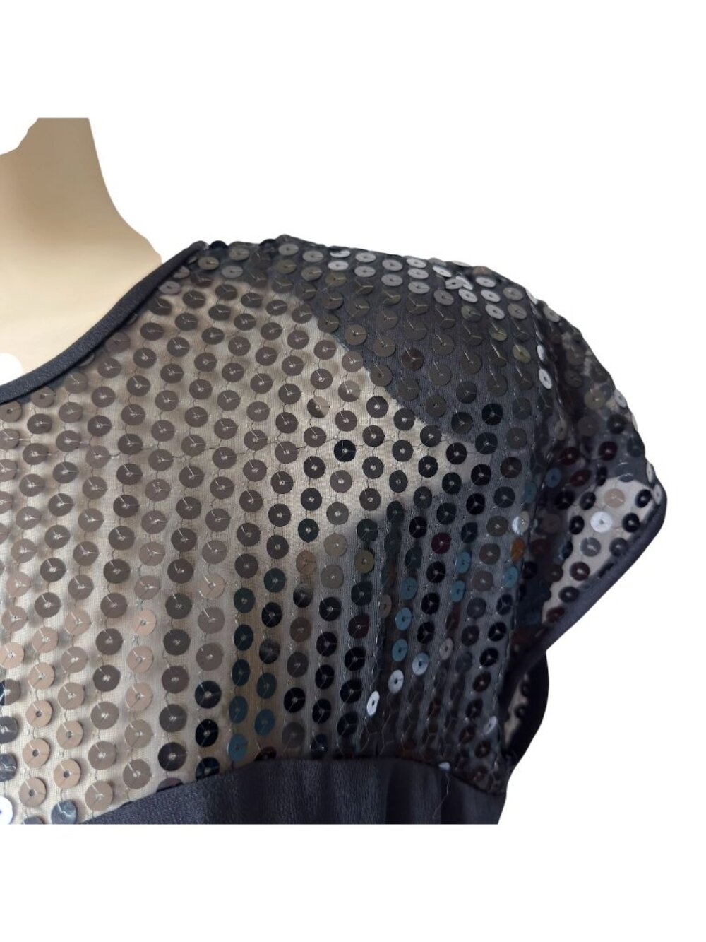 Donna Ricco Cocktail Dress Size 8 Black Sheer Top Sequins Cap Sleeve Above Knee - Picture 10 of 16
